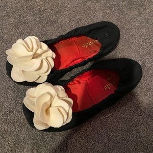 Kate Spade black flats with white flower